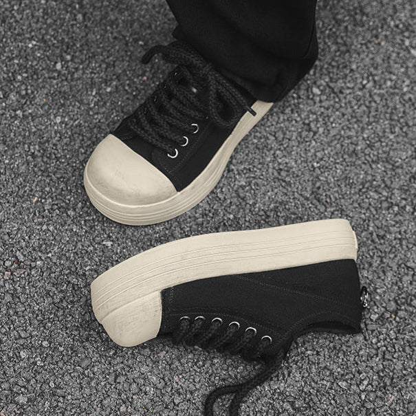 Platform denim sneakers black round toe chunky skater shoes grunge jean trainers