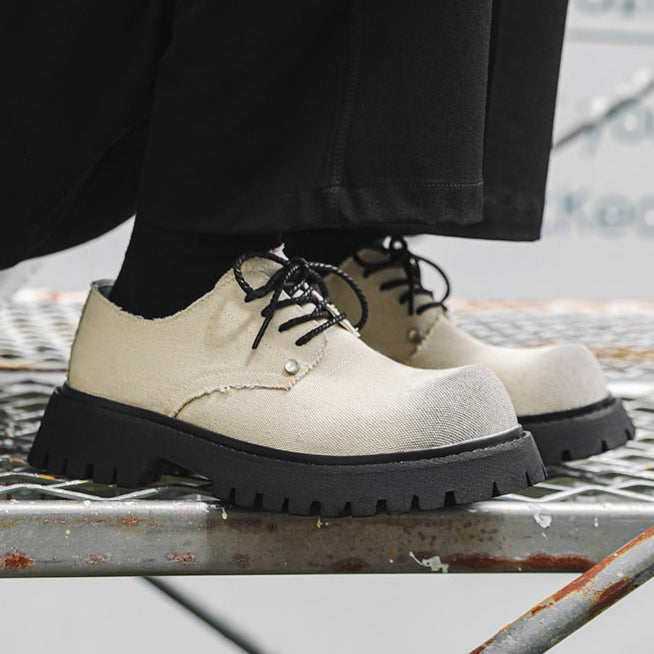 Denim Derby shoes off white round toe denim boots grunge tractor sole casual trainers platform sneakers