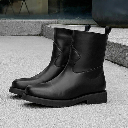 Square toe retro ankle boots black low sole mountain shoes 00s grunge style