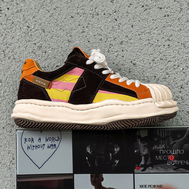 Melted platform denim sneakers rainbow  round toe chunky skater shoes grunge suede feel LGBT trainers