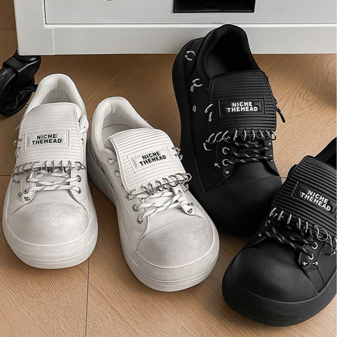 Chunky sole studded sneakers white 90s style grunge platform trainers old school punk shoes (Copy)