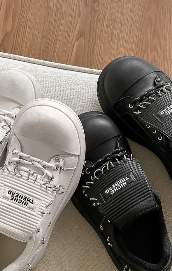Chunky sole studded sneakers white 90s style grunge platform trainers old school punk shoes (Copy)
