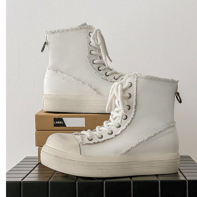 Platform denim boots white platform catwalk jean shoes big sole grunge punk trainers 00s style