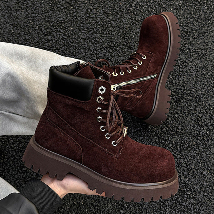 Grunge work boots burgundy suede hiking shoes mountain trainers