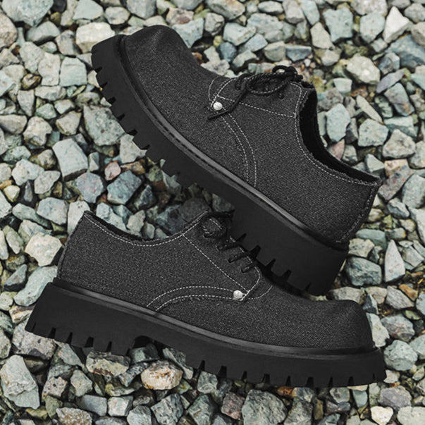 Denim Derby shoes off white round toe denim boots grunge tractor sole casual trainers platform sneakers