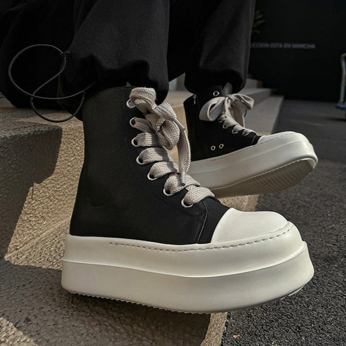 Punk rocker platform boots faux leather black catwalk shoes big sole grunge trainers 00s style