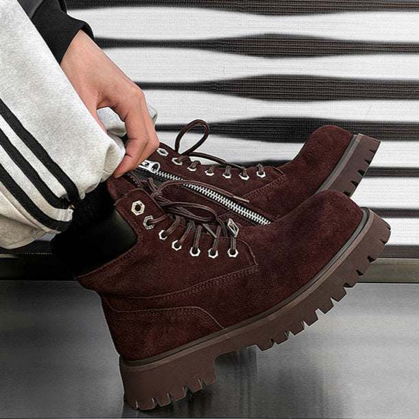 Grunge work boots burgundy suede hiking shoes mountain trainers