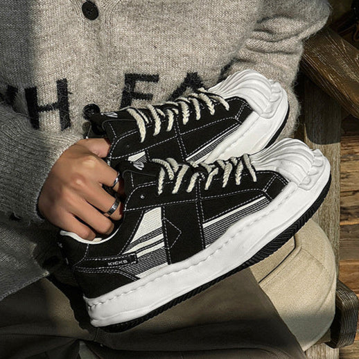 Melted platform sneakers black grey round toe chunky skater shoes grunge rapper trainers