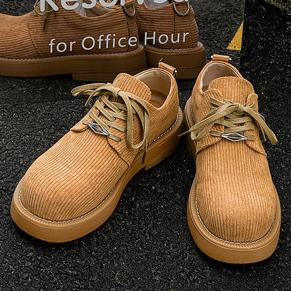 Velvet finish Derby shoes brown textured chunky sole brogues catwalk shoes preppy fashion