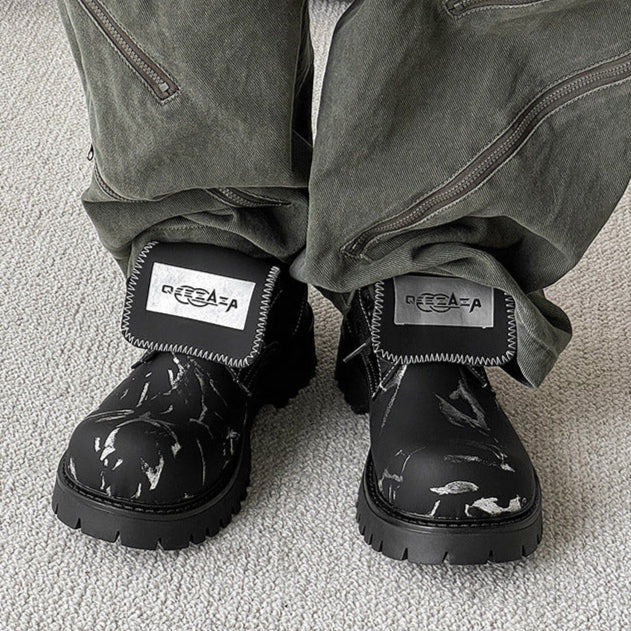 Paint splatter boots black tractor platform ankle shoes high sole hiking shoes edgy catwalk trainers