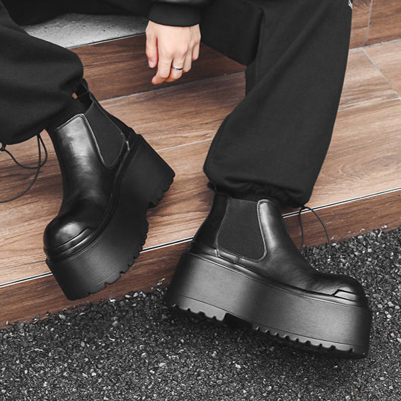 Extreme platform slip on boots black tractor Goth style shoes faux leather grunge punk rocker trainers 90s style
