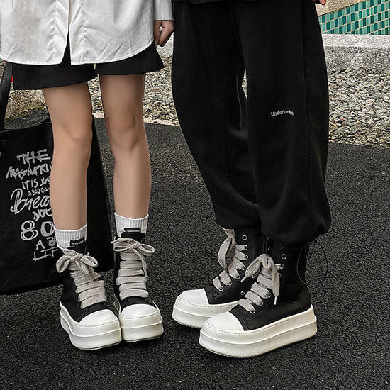 Punk rocker platform boots faux leather black catwalk shoes big sole grunge trainers 00s style