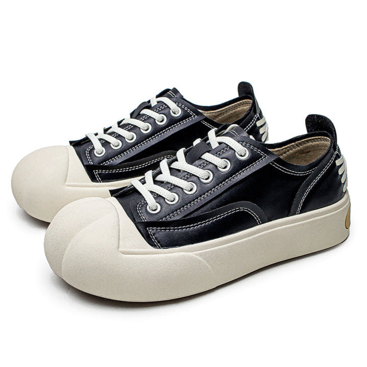 Platform faux leather sneakers grey futuristic round toe chunky sole skater shoes grunge punk trainers