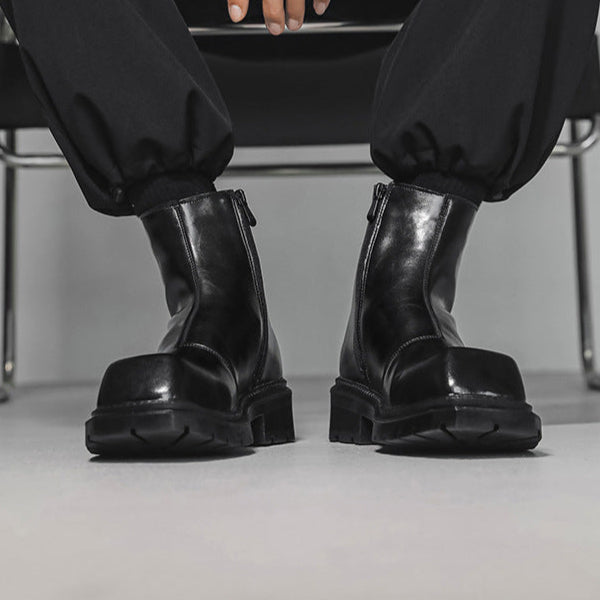 Square toe platform boots black chunky sole punk rocker shoes 90s style grunge ankle boots