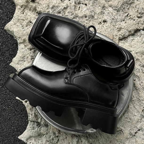 Square toe Derby shoes black chunky sole brogues catwalk shoes grunge fashion boots