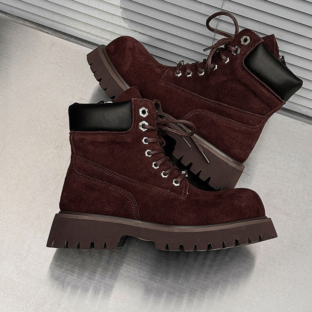 Grunge work boots burgundy suede hiking shoes mountain trainers