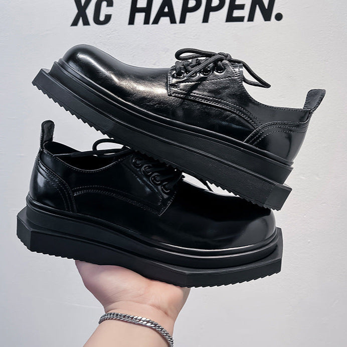 Asymmetric platform patent faux leather shoes black shiny round toe chunky sole catwalk shoes grunge fashion boots