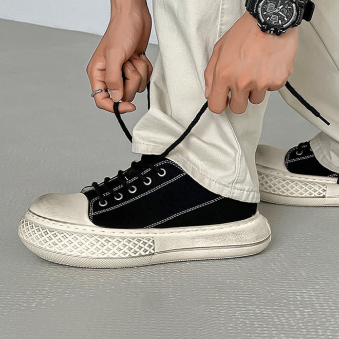 Chunky denim sneakers black grunge platform classic trainers jean skater shoes retro canvas shoes