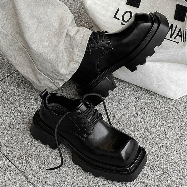 Square toe Derby shoes black chunky sole brogues catwalk shoes grunge fashion boots