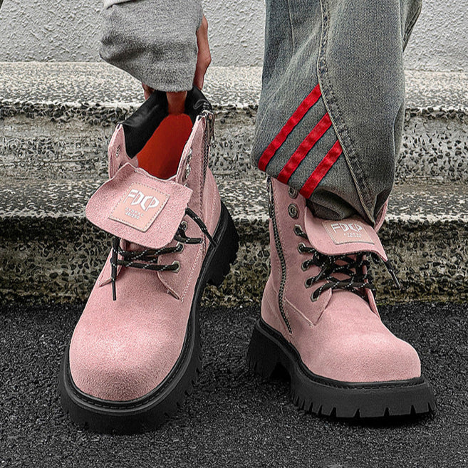 Grunge work boots blue suede feel hiking shoes catwalk mountain trainers