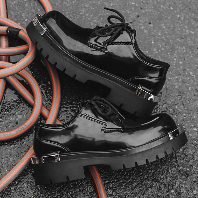 Metal plated Derby shoes black chunky sole grunge platform gothic boots
