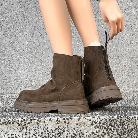 Wrinkled faux suede boots black tractor sole slip on ankle shoes hiking shoes edgy work trainers