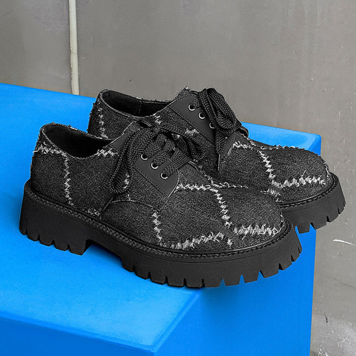 Distressed denim smart shoes grey ripped grunge Derby boots classic smart retro sneakers