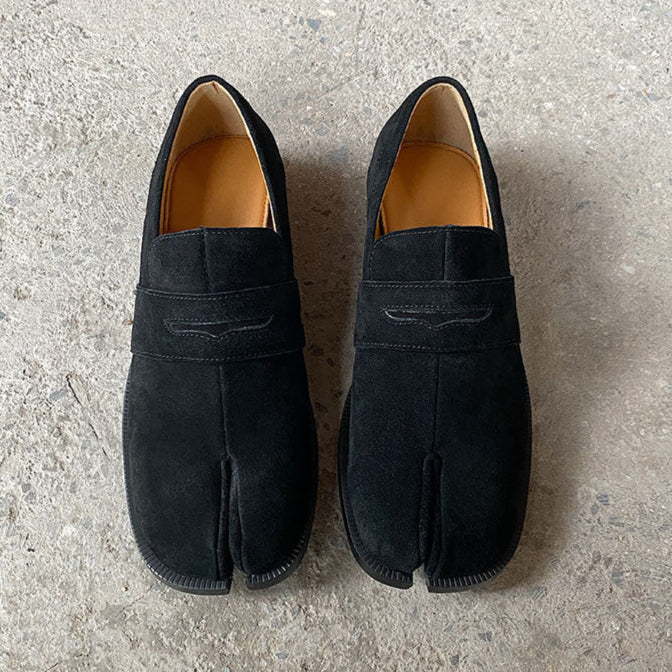Suede Tabi shoes black smart style split toe loafers going out coctail party boots