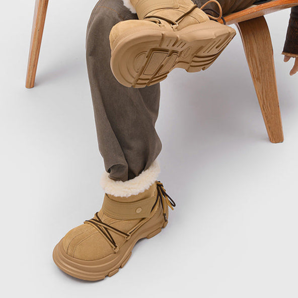 Fluffy lining winter boots brown edgy platform mountain trainers grunge retro skiing shoes