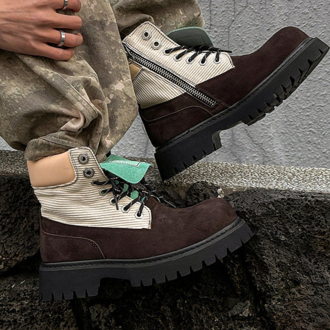 Grunge work boots brown suede finish hiking shoes edgy mountain trainers