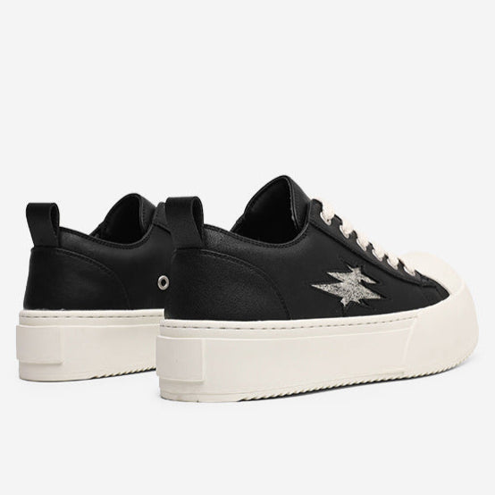 Platform faux leather sneakers black round toe chunky sole skater shoes grunge punk trainers