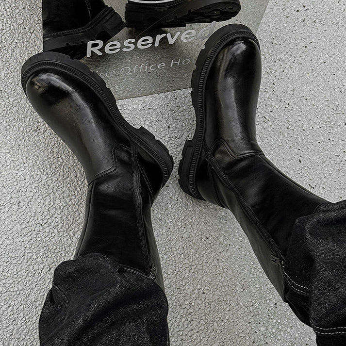 Retro hunter boots black low sole mountain shoes 00s grunge catwalk style faux leather