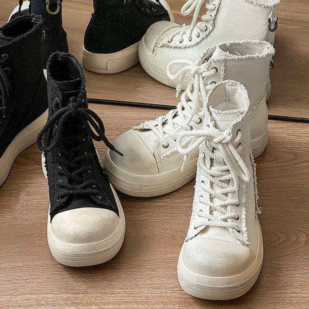 Platform denim boots white platform catwalk jean shoes big sole grunge punk trainers 00s style