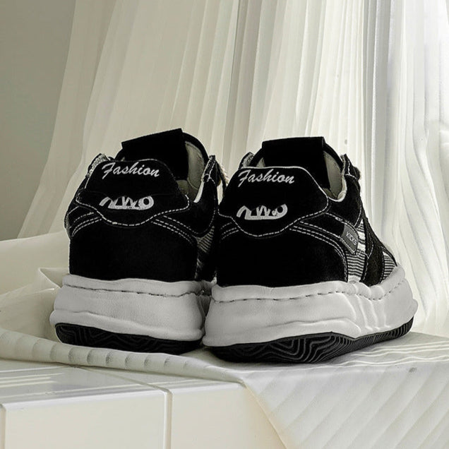 Melted platform sneakers black grey round toe chunky skater shoes grunge rapper trainers