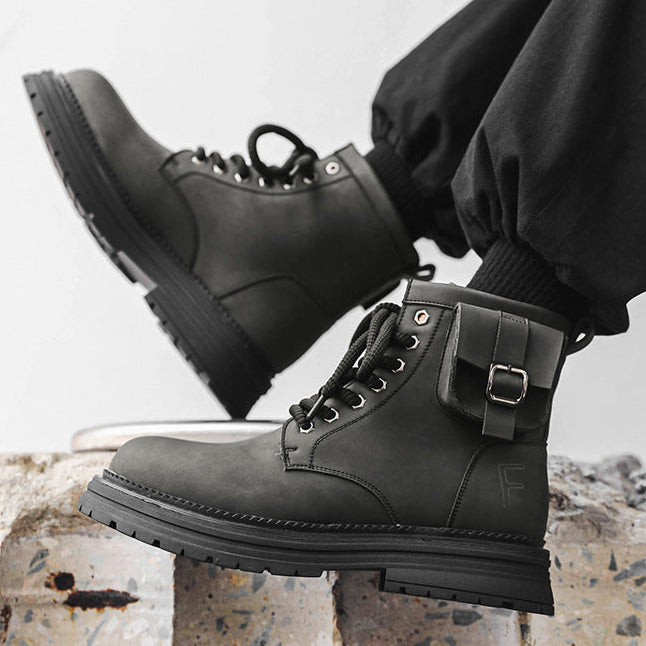 Grunge work boots grey wallet attachment catwalk hiking shoe mountain trainers