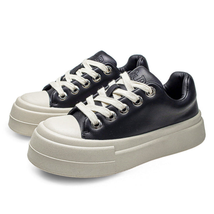 Platform skater shoes black faux leather round toe chunky sole sneakers grunge punk rocker trainers