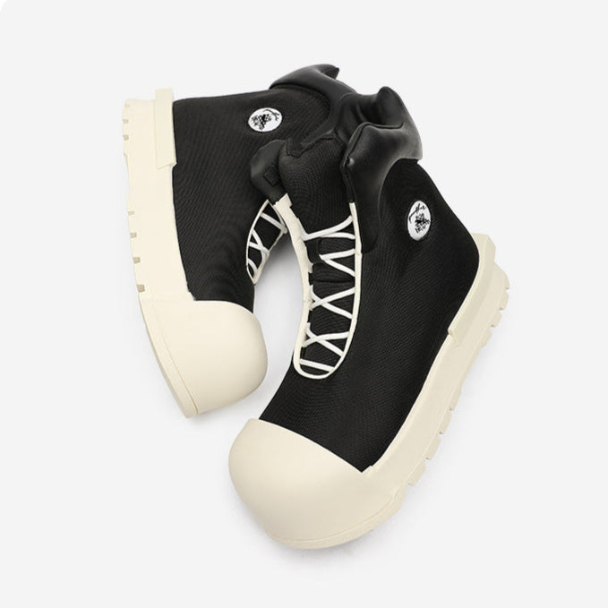 Japanese style boots black platform catwalk shoes grunge Gothic high tops