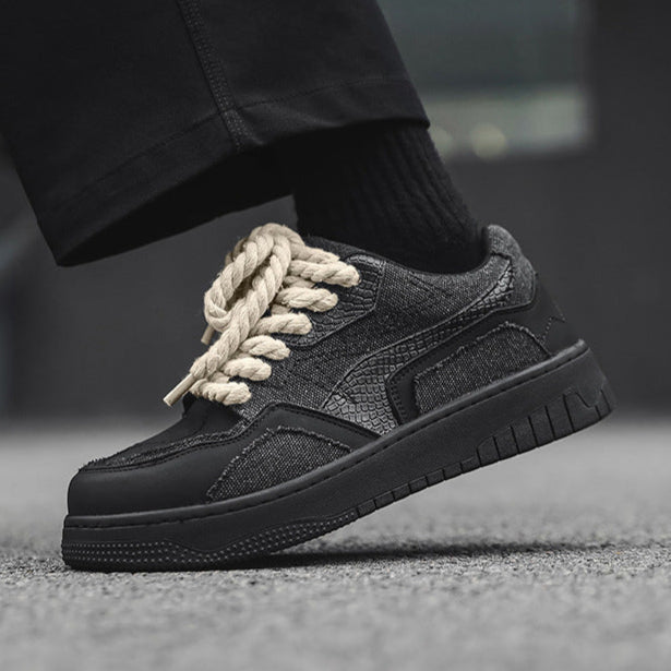 Snake skin patch high tops black denim sneakers grunge shoes hip-hop trainers 00s style