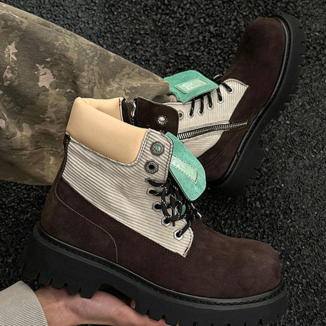 Grunge work boots brown suede finish hiking shoes edgy mountain trainers