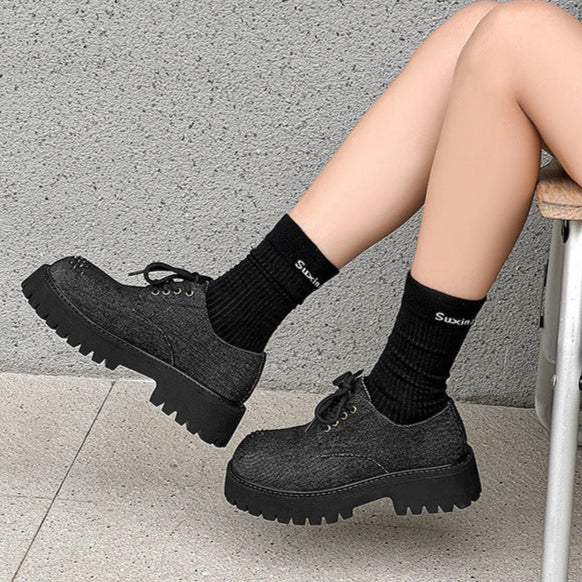 Distressed denim Derby shoes grey ripped grunge jean boots classic smart retro sneakers