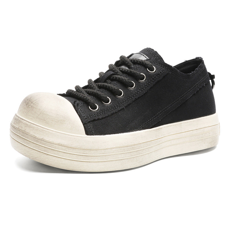 Denim sneakers black round toe chunky skater shoes grunge platform trainers