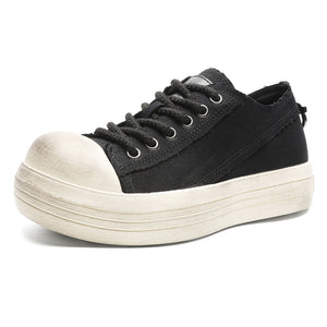 Denim sneakers off white round toe chunky skater shoes grunge platform trainers