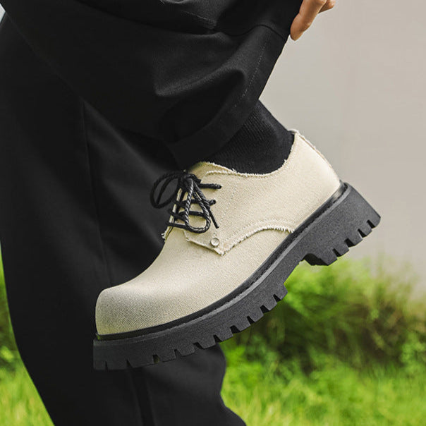 Denim Derby shoes off white round toe denim boots grunge tractor sole casual trainers platform sneakers