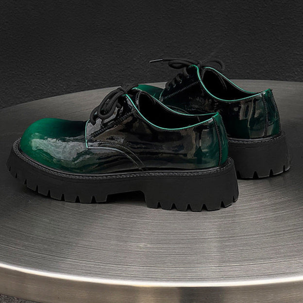 Tractor platform Derby shoes emerald green patent faux leather chunky sole grunge E-boy boots