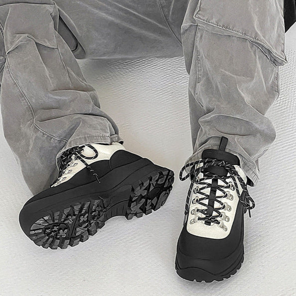Hiking style boots white black mountain climbing grunge retro skiing fashion shoes