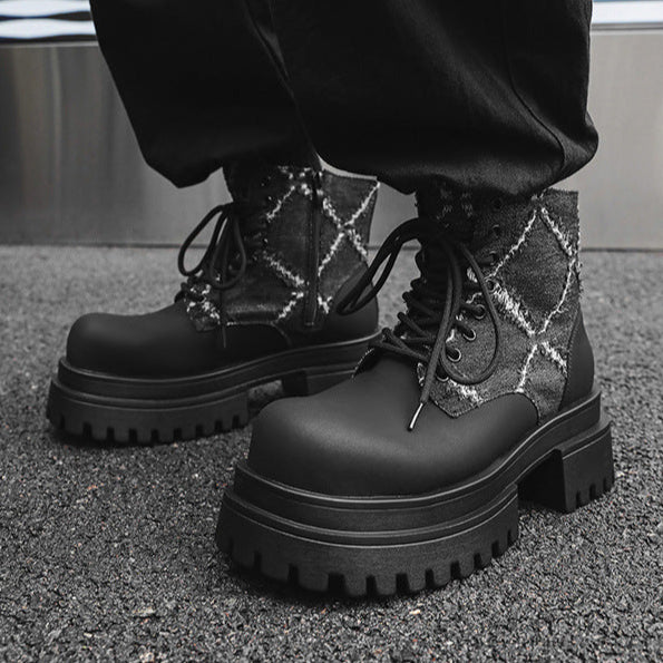 Utility denim finish boots black tractor platform catwalk shoes big sole grunge punk trainers 90s style