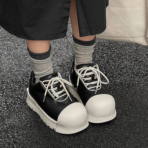 Platform gothic shoes black round toe chunky sole skater sneakers grunge punk faux leather trainers