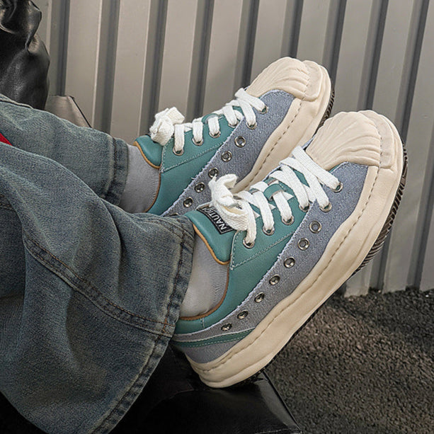 Melted platform sneakers orange round toe chunky skater shoes grunge rapper trainers