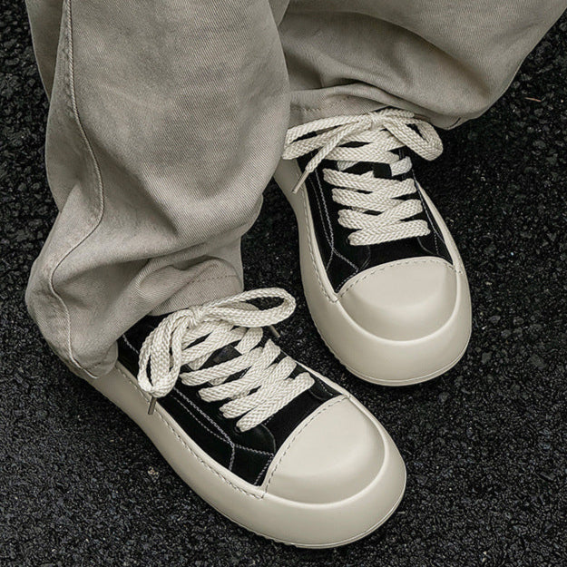 Platform gothic sneakers black faux leather round toe chunky sole skater shoes grunge punk trainers