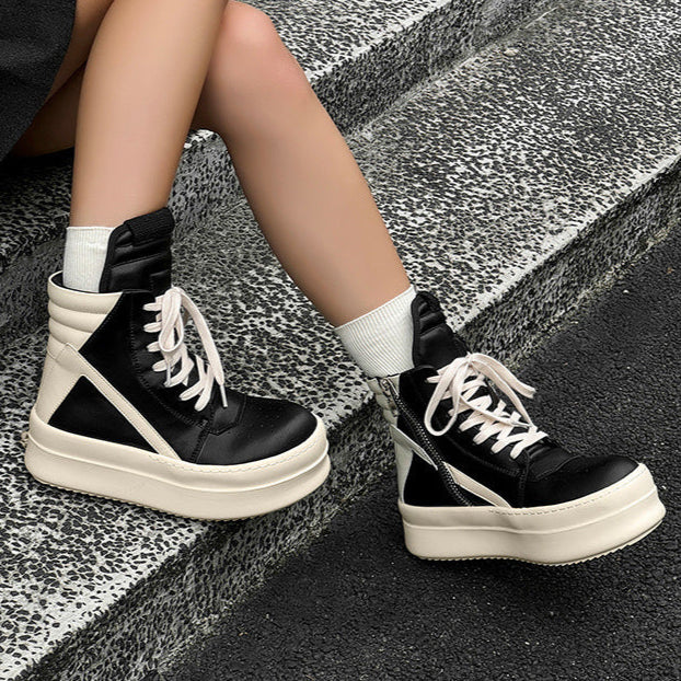 Colour block platform boots faux leather black catwalk punk shoes big sole grunge trainers 00s style